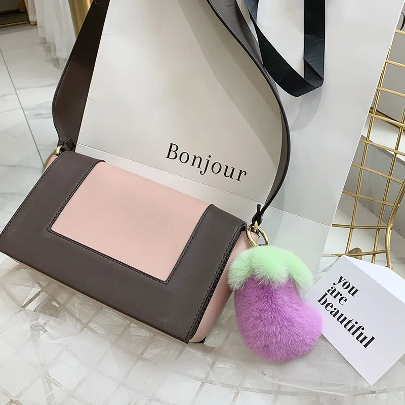 12cm Real Rex Rabbit Fur Keychain Pompom Ball Cute little eggplant Fluffy Keyring Handbag Car Pendant Metal Ring Gift | Украшения и