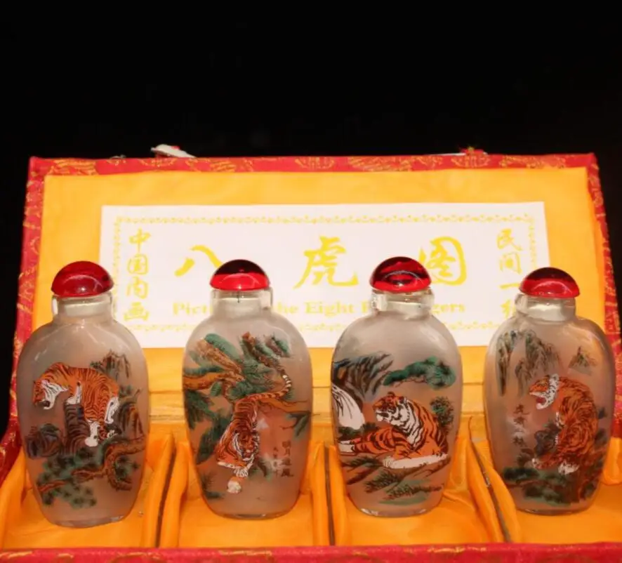 

China Coloured glaze eight tiger picture snuff bottle A set