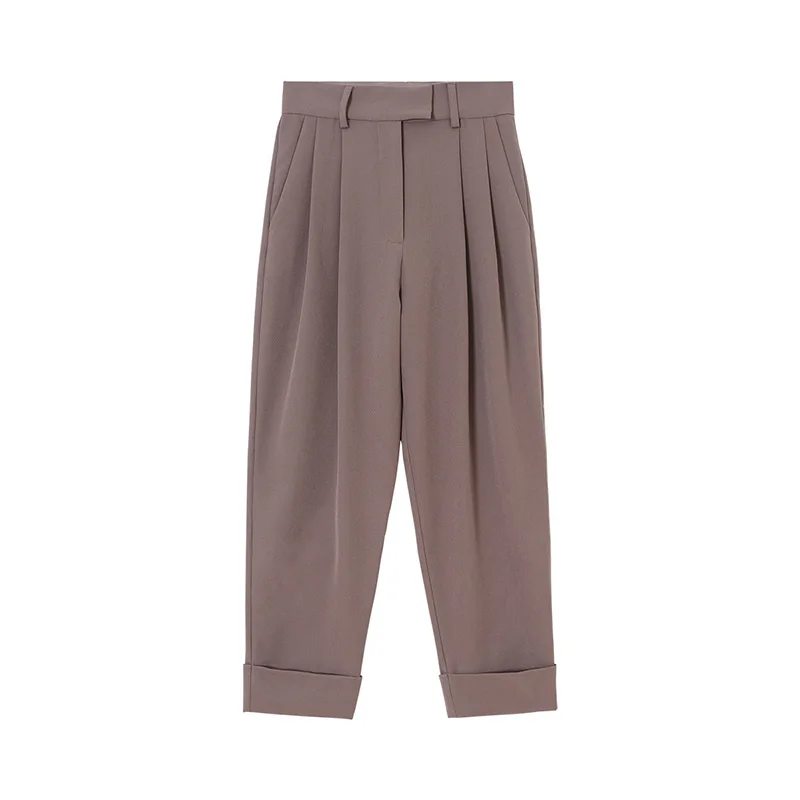 2020 Autumn Winter Female Women Trousers Pleated Ankle Length High Waist Straight Wide Leg Dropped Crotch baggy Pants For Women