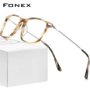 FONEX Titanium Optical Glasses Frame Men 2021 Retro Square Prescription Eyeglasses Women Myopia Acet