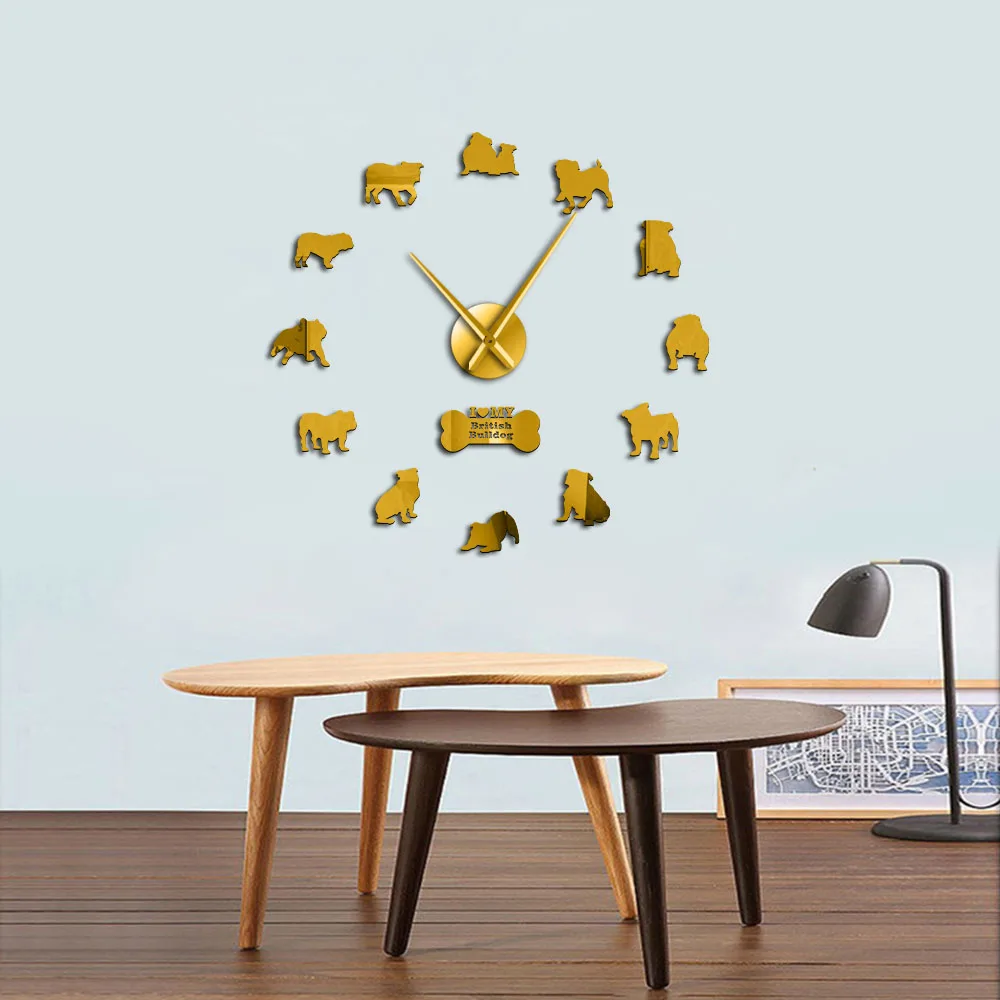 Большой английский Бульдог негабаритных DIY настенные часы настенная живопись