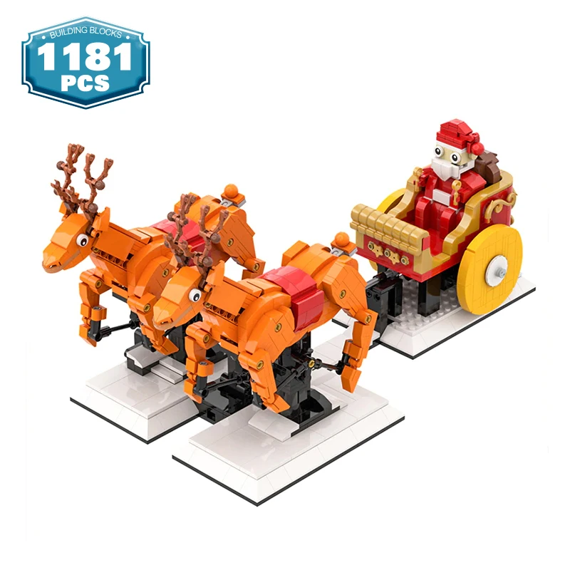 

Рождественские украшения Moc Friends, Санта-Клаус, партия, северный олень, животные, сани, строительные блоки, модель, детские игрушки, рождествен...