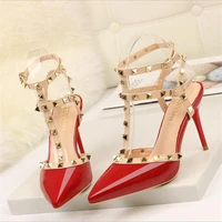 high heel single shoes womens summer style sandals 2020 autumn 9cm pumps fashion rivet ladies pointed shallow mouth