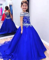 royal blue little girls formal pageant dress jewel neck beads crystals flower girl dresses kids birthday wear vestidos