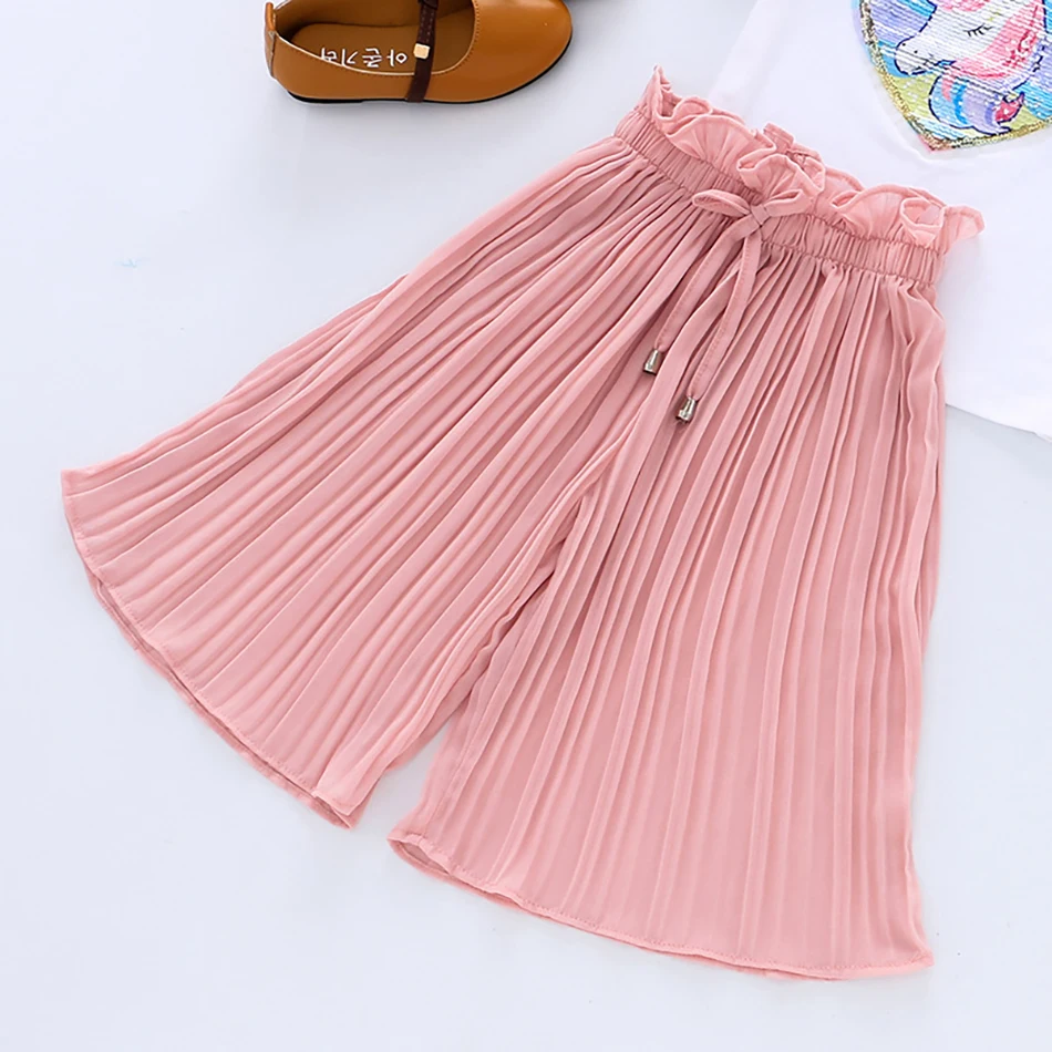2021 Girls Summer Set T-shirt+Chiffon Pants 2 Pcs Children Clothes Children Casual Print Costume For 3-10 Years