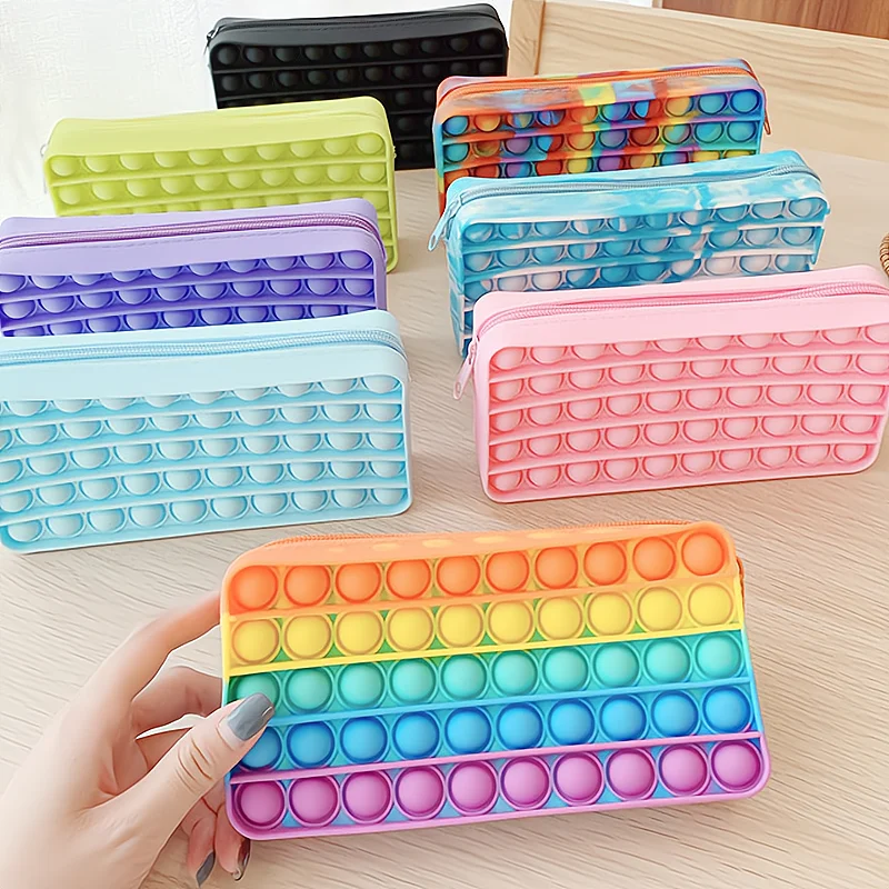 

New Unzip Storage Pencil Case Simple Pop Its Version of Pure Color Press Silicone Decompression Bubble Stationery Storage Bag