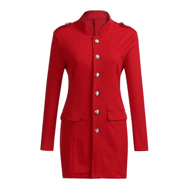 

Women Solid Color Pockets Single Breasted Button Long Sleeve Stand Neck Trench Slim Office Women Long Coat Female Outerwear