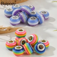 buipoey 2pcslot multicolor striped rainbow beads round big hole through beaded fit diy bracelet bangle jewelry making accessory