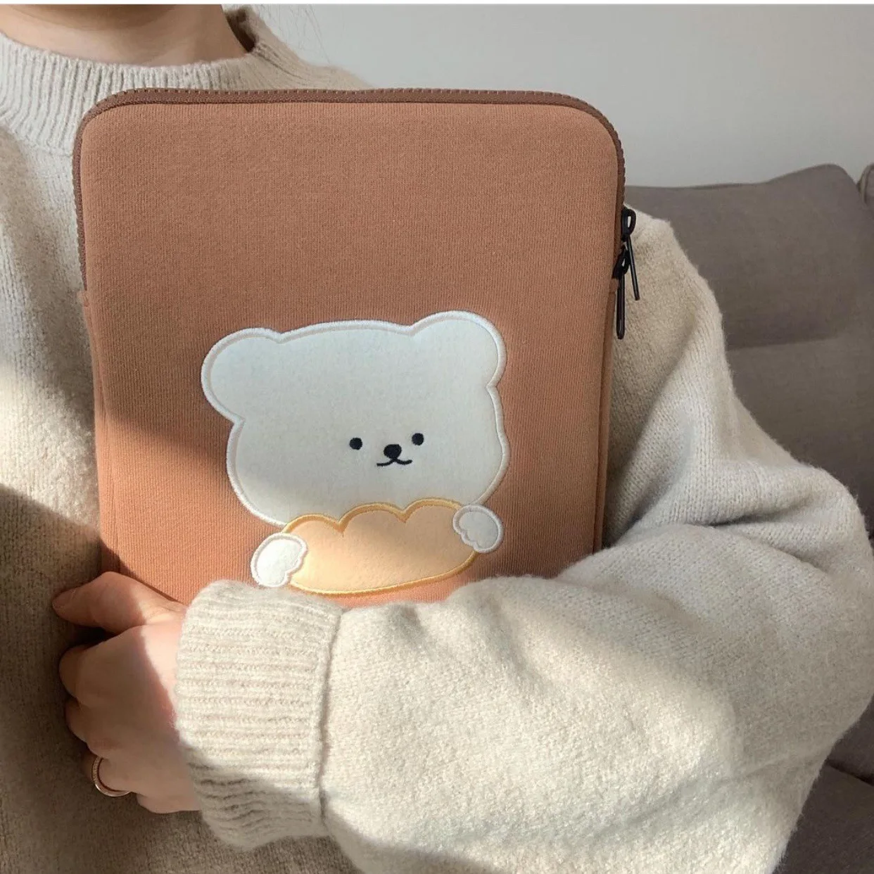 new bear 11 inch laptop sleeve bag korean ins glasses bear mac ipad pro 9 7 10 8 13 14 5 15 inch laptop tablet inner case bag free global shipping