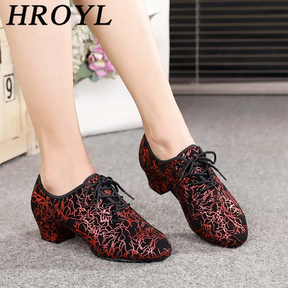 HROYL Новый Обувь для танцев Для мужчин на низком каблуке латинские танцы бальный