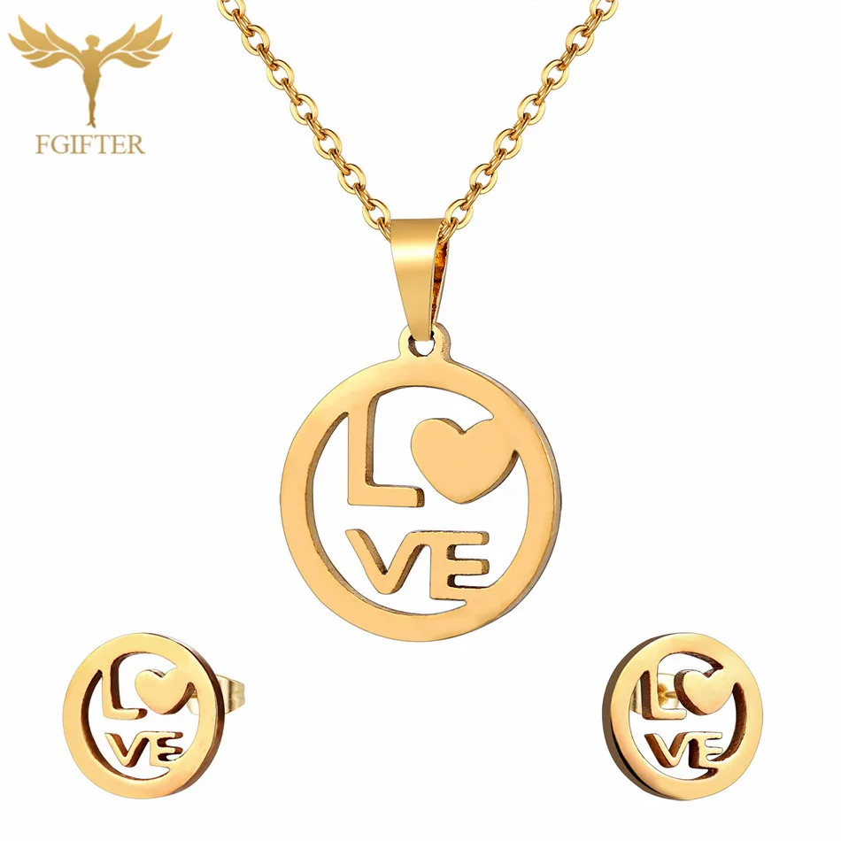 Набор ювелирных изделий для влюбленных колье с сердечком серьги модное Золотое