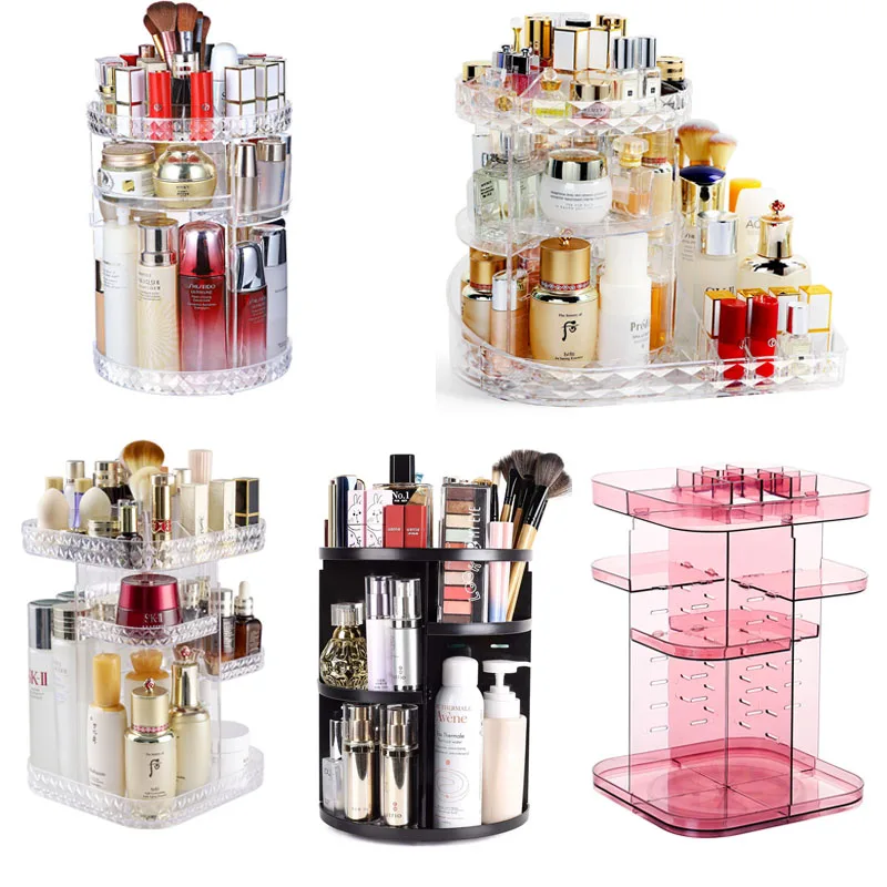 360 Degree Rotating Cosmetic Storage Box Make-up Organizer Lipstick Holder Transparent Crystal Display Stand Large Capacity | Дом и сад