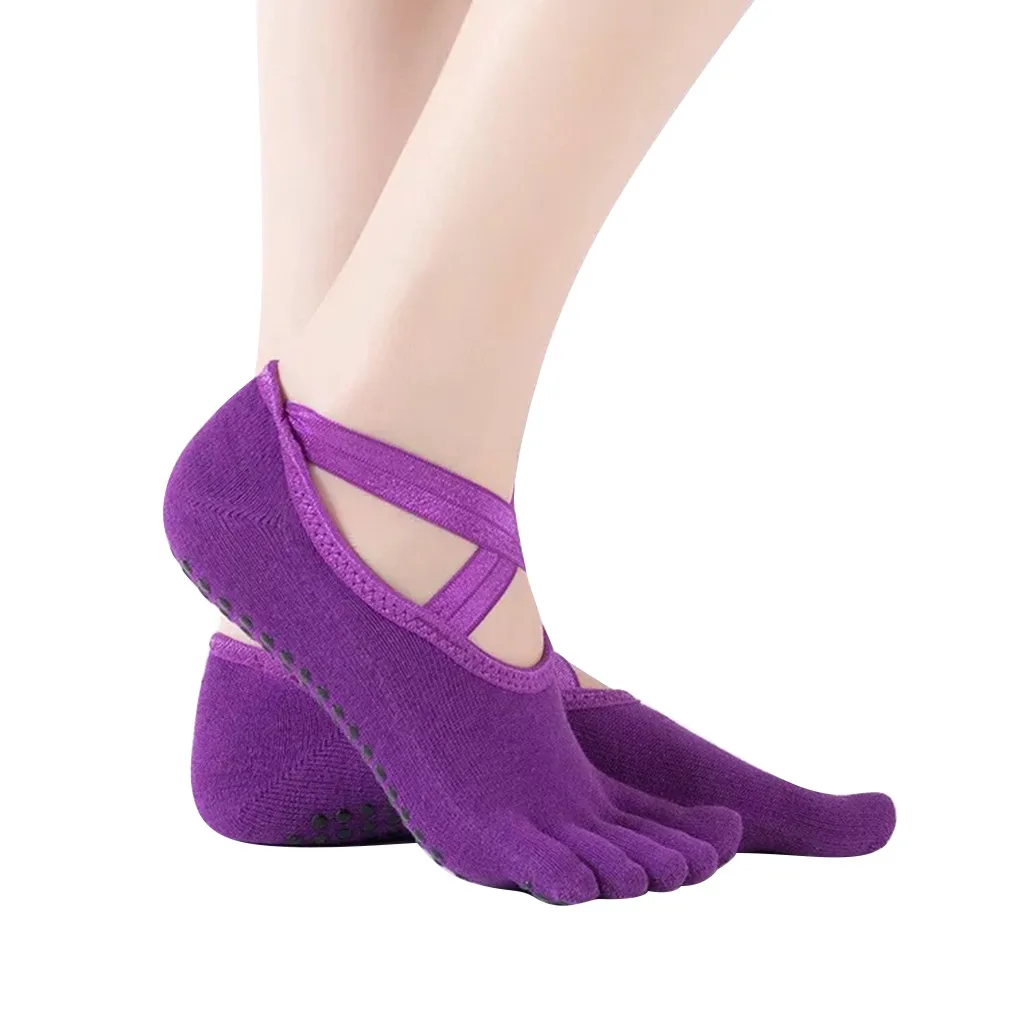 Women Sports Yoga Socks Anti-slip Five Fingers Silicone Non-slip 5 Toe Ballet Gym Fitness Cotton Socks#y4 | Спорт и развлечения