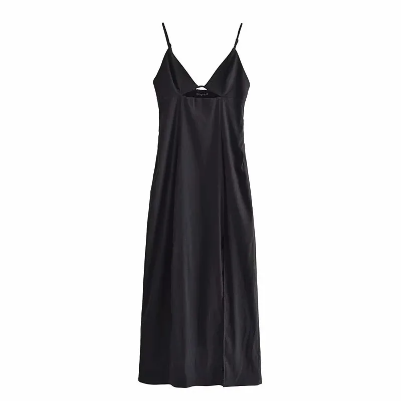 

TRAF 2021 Sexy Off Shoulder Black Dress Cut Out Dress Woman Slip Summer Dresses Party Sundresses Midi Sleeveless Dresses