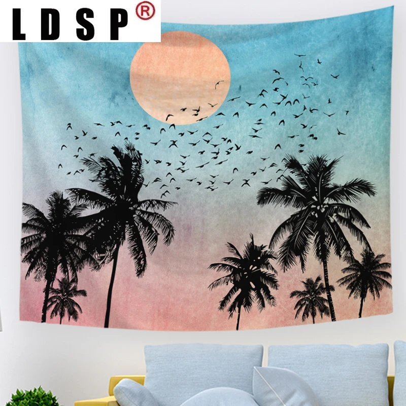 

LDSP Sun Moon Tree Bird Nature Landscape Wall Art Hanging Rug Background Cloth Beach Mat Blanket Bedroom Living Dorm Home Decor