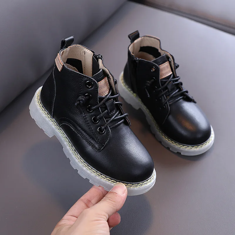 2020 New Autumn Fashion Children Martin Boots Boys Quality Genuine Leather British Girls Mid-top Delicate Stitching | Детская одежда и