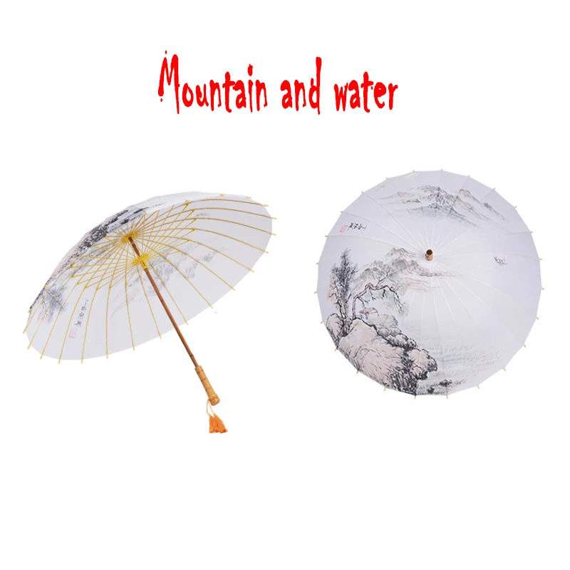 Mountain and water Китайская Мода ретро 24 кости пейзаж живопись длинная ручка с зонтиком дамы солнцезащитный водонепроницаемый зонтик мужской подарок зонтик - Цвет: Mountain and water