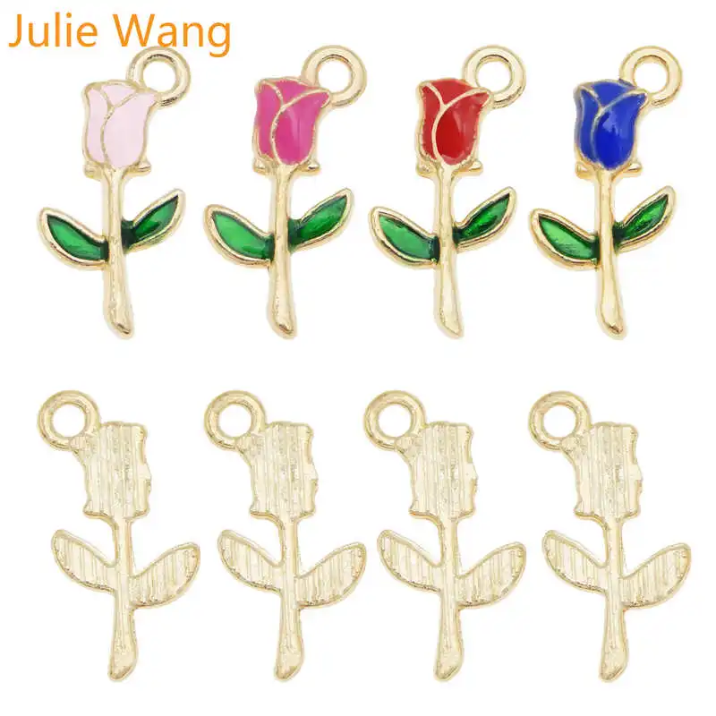 Julie Wang 4 шт. эмалевые розы шармы цветы розовый красный синий сплав золотой тон
