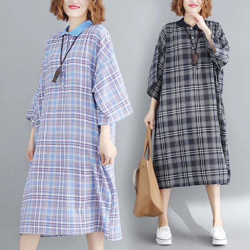 Женское клетчатое платье повседневное весеннее большого размера для беременных