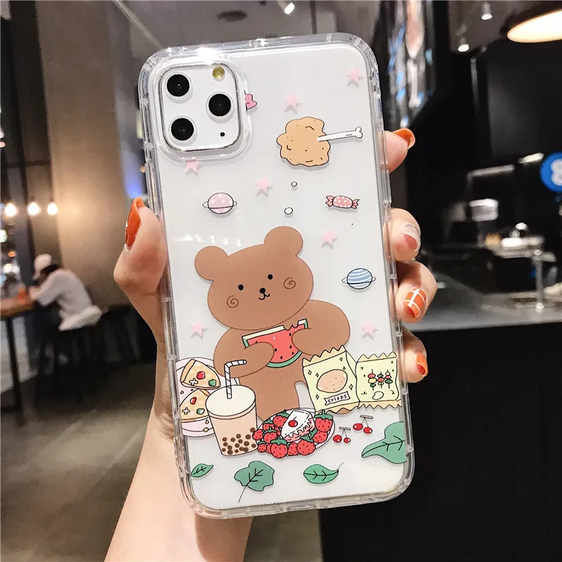 Korean Cartoon Naughty Bear Transparent Airbag Phone Case For iPhone 11 Pro X XS Max XR 8 7 6 6s Plus Soft TPU Clear Cover |