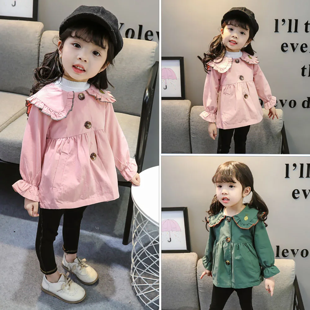 

Cute Baby Girls Windbreaker Spring Autumn Long Sleeve Doll Collar Floral Embroidery Jacket Korean Style Kids Clothes Outerwear
