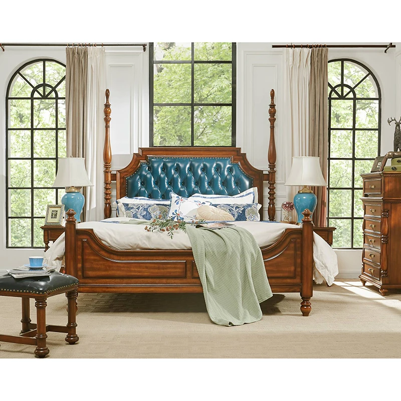 Blue leather bed Малайзия 1,8 м двуспальная кровать с кожаной отделкой и 1,5 м односпальная кожаная кровать с синим и желтым цветом WA606 - Цвет: Blue leather bed