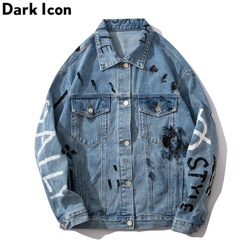 Мужская джинсовая куртка Dark Icon синяя из денима в стиле хип хоп уличная одежда