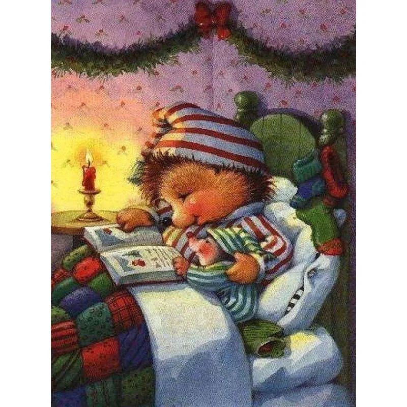 

Full Square Round 5D DIY Diamond Painting Hedgehog Diamond Embroidery Reading In Bed Mosaic Rhinestones Living Room Decor F26