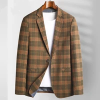 2021 autumn fashion blazer men clothing casual plaid suit slim fit mens jacket single breasted winter coat