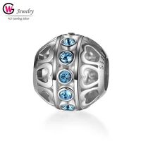 trendy silver 925 charm balls fit for women bracelets female jewelry accessories blue cz shiny pendants beads mujer diy