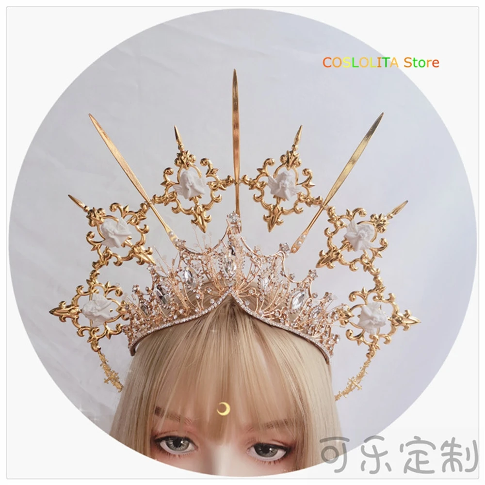 

Apollo Tiara Notre Dame Halo Headdress Goddess Virgin Mary Hair Crown Gothic Lolita Angel Pearl Headwear Punk Props Cosplay