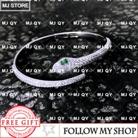 hot sale cuff bracelet 925 sterling silver green eyes snake bracelet white zircon luxury brand monaco jewelry for women gift
