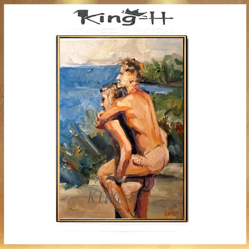 

High quality Original Oil Painting, Male Nude , Man, Boy, Model Portrait of a Young Boy gay Man Mr Portrait Sexy 2 boys hugging
