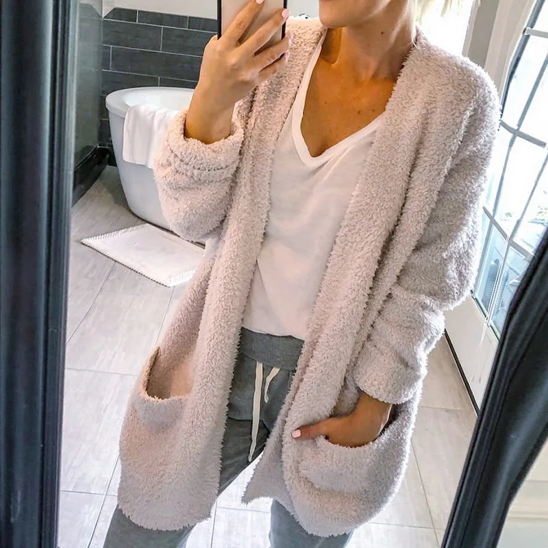 Женская мода осень-зима плотый вязаный кардиган пальто женские плюшевые теплое с