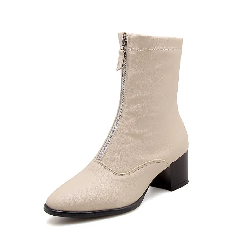 Большой Размеры мадам грубый каблук короткие ботинки с молнией спереди Модные