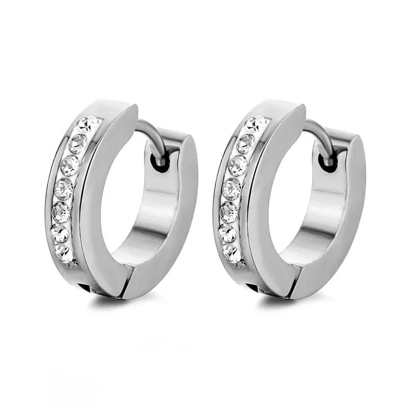 1 Pair Punk Men/Women Small Ear Circle Earrings Stainless Steel Piercing Ear Buckles Heart Round Hoop Earring Gothic Jewelry - Окраска металла: Style 8