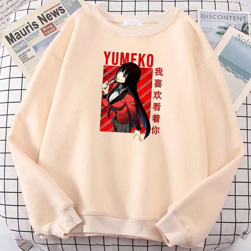 

Males Sweater Anime Kakegurui Jabami Yumeko Printed Clothing Man O-Neck Concise Oversize Long-Sleeve Warm Fleece Man Sweatshirts