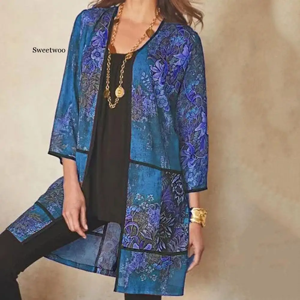 Printed sun protection shirt blouse 2020 hot sale women's hot style three-quarter sleeve mid-length blouse women