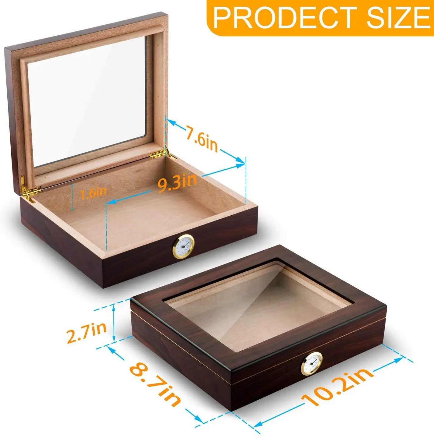 Caja de viaje de madera de cedro para cigarros, Humidificador port&aacute;til, higr&oacute;metro, caja de Sigaren-3