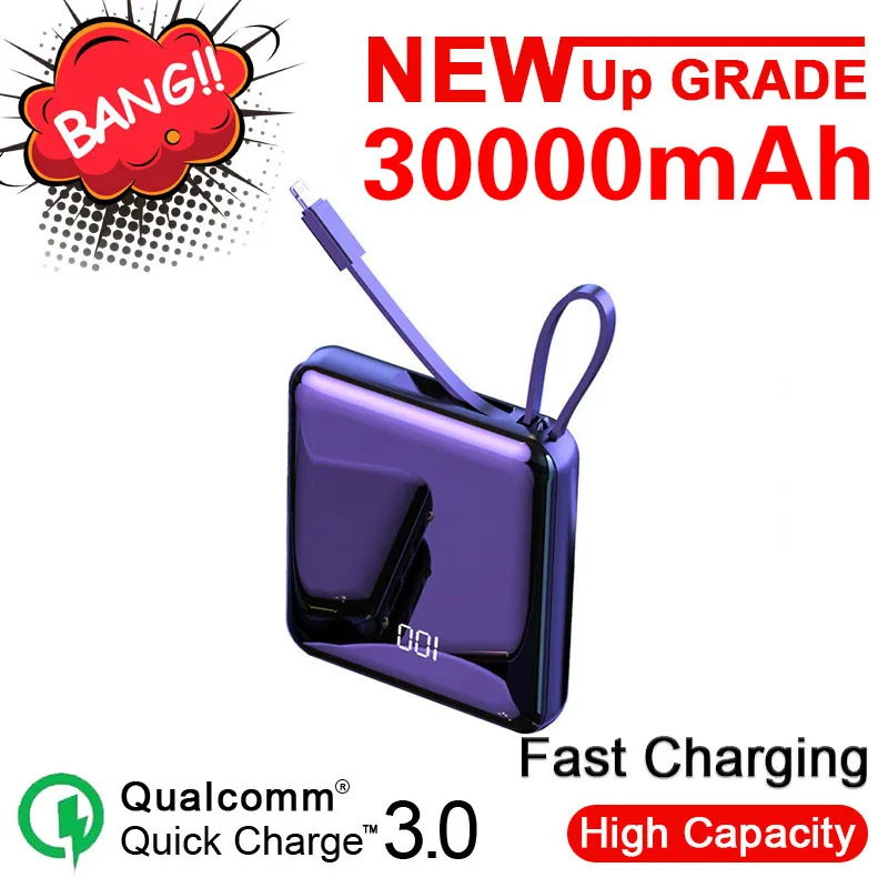 30000mAh мини банк силы быстрое зарядное устройство цифровой дисплей светодиодные