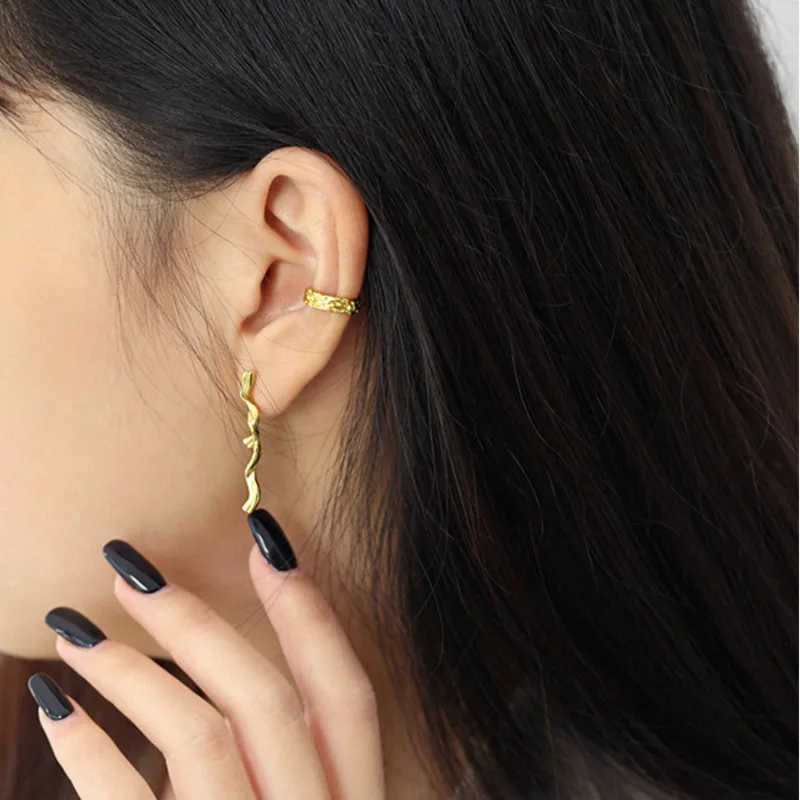 

Minimalist Cilp Earrings Gift For Women Sterling Silver 925 Earring Gold Irregular Earings 1/pcs Trendy Earing Fine Jewellery