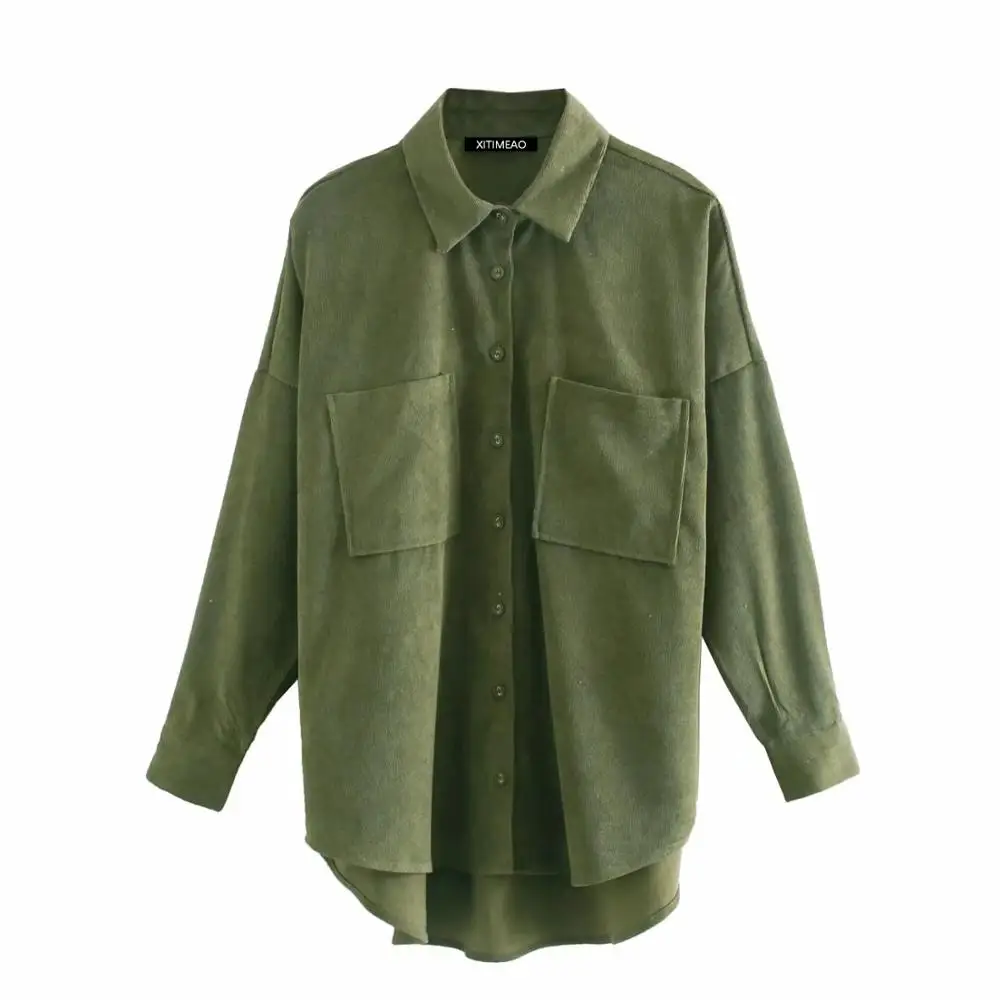 

ZA Women Corduroy Shirt 2021 Fashion Office Ladies Loose Coats Female Autumn Vintage Solid Color Coat Girls Chic