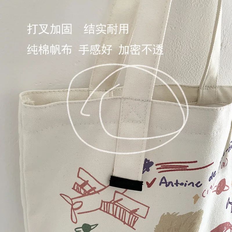

Cute Cartoons Women Canvas Tote Ladies Casual Cloth Shoulder Bag Foldable Reusable Shopping Beach Bag Solid Girl Shopper Travel