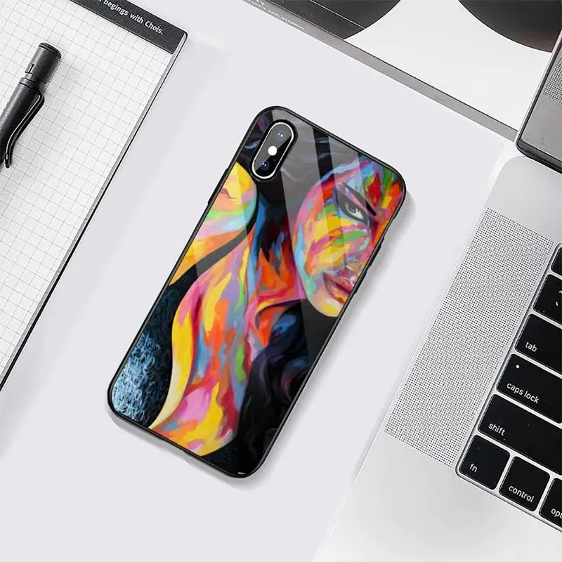 

Colorful personality fashion character graffiti Phone Case Tempered glass For iphone 6 6S 7 8 plus X XS XR 11 12 mini PRO MAX