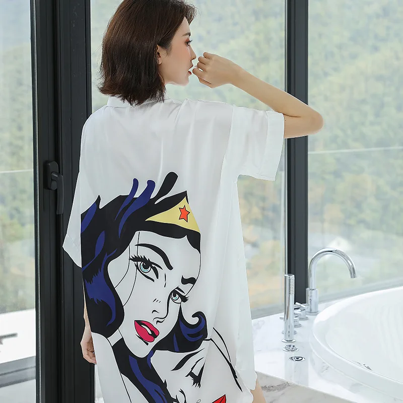 

Nightwear Lady Sleepwear Intimate Lingerie Female Nightgown Sexy Short Nightdress Summer New Satin Sleepshirt Home Dressing Gown