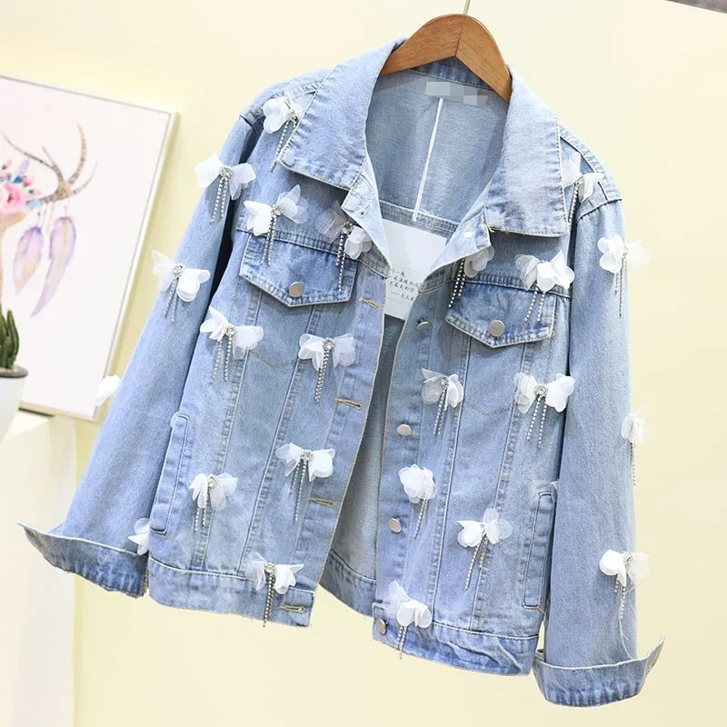 Куртка женская джинсовая в Корейском стиле шикарная Повседневная Свободная
