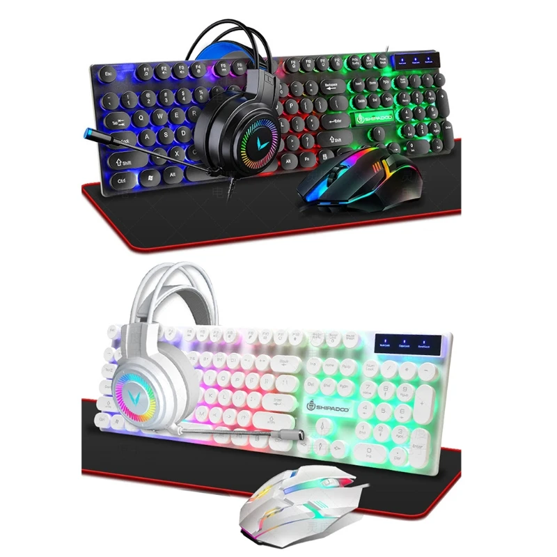 

FOR Gaming Keyboard and Mouse and Mouse Pad and Gaming Headset Wired LED RGB Backlight Bundle for Pc Gamer Work Study 4 in 1