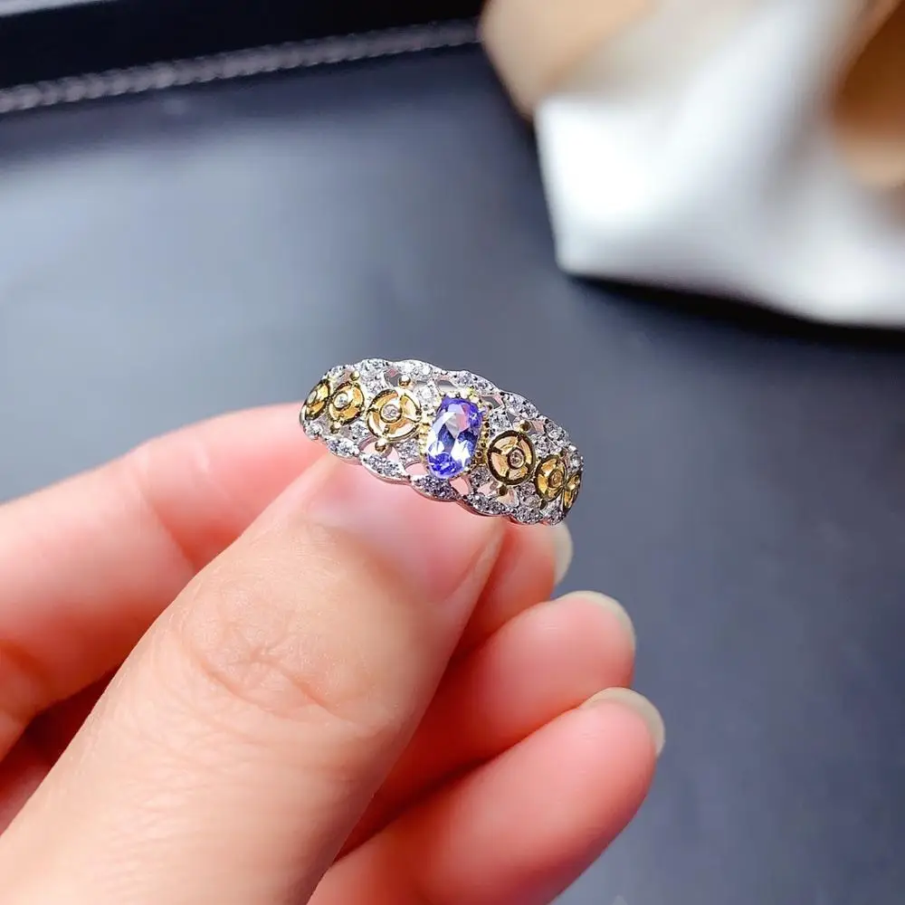 

shilovem 925 silver sterling real natural sapphire Rings fine Jewelry wedding bands new trendy gift plant 3*5mm mj0305882agl