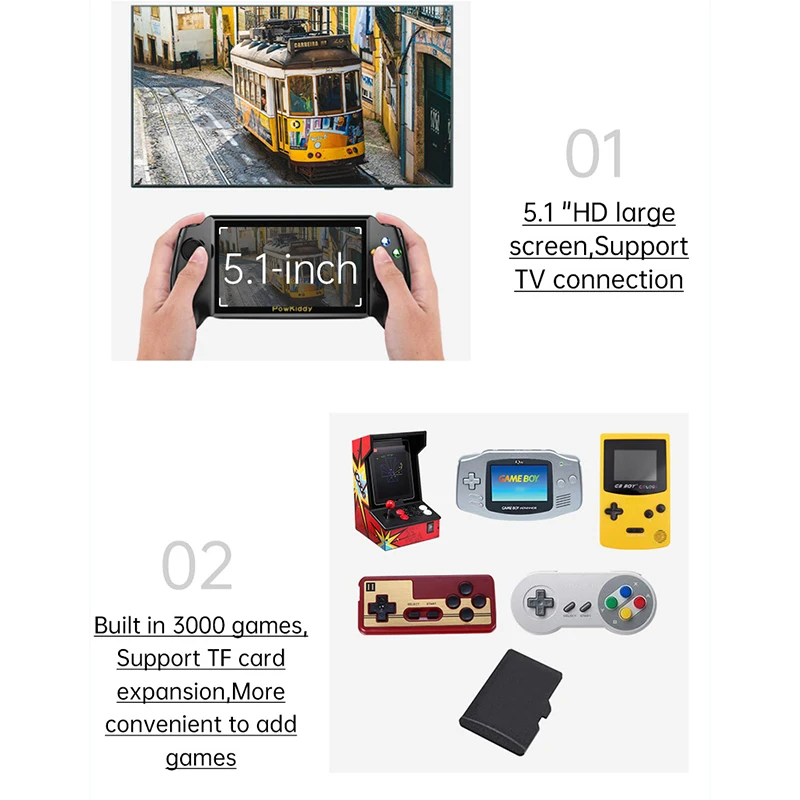 Консоли для видеоигр портативные 5 1 дюймов 3000 ретро-игр в 64 ГБ цветной ЖК-дисплей