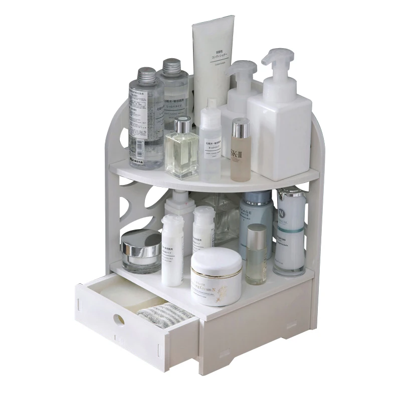 

Bathroom Organizer Wood Shelf Desktop Storage Rack with Drawer Makeup Organizer Shower Caddy Corner Shlves Stand
